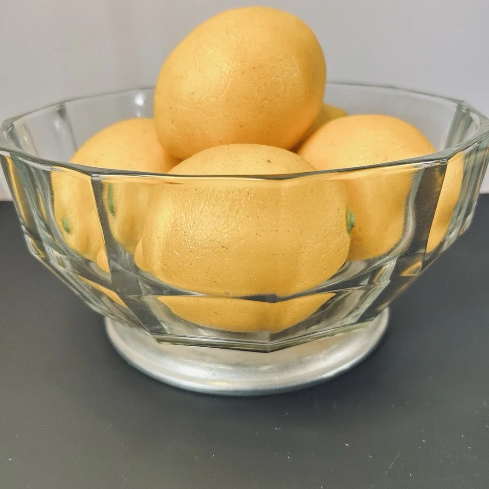 Vtg Faceted Glass Pedestal Bowl Centerpiece Fruit French Cottage Decor 9